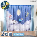 ピーターパン絵羽レースカーテン 2枚組 100×148cm UVカット 洗える 洗濯 プライバシー 目隠し フック付き カーテン 紫外線 おしゃれ かわいい デ...
