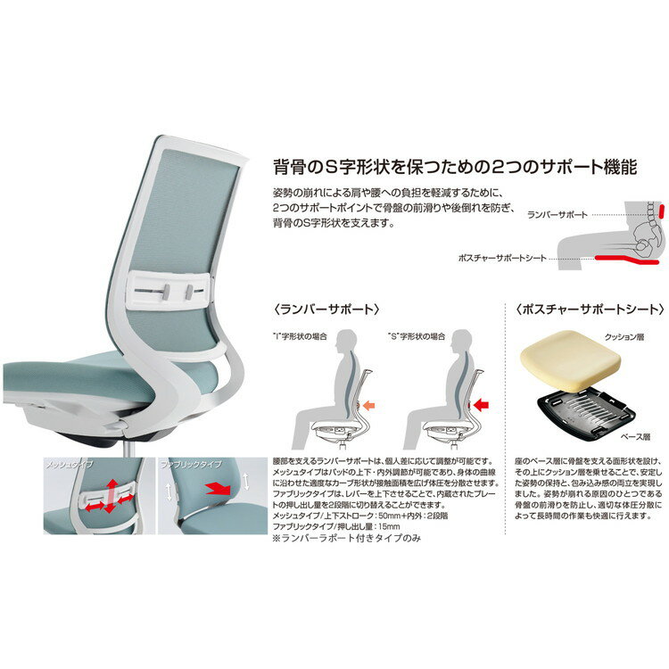 リコメン堂インテリア館の【メーカー直送】 コクヨ オフィスチェア 椅子 イス チェア ミトラ2 可動肘 ランバー付 ホワイトグレー ディープグリーン C04-B332MW-E1Q6Q62 (代引不可)【送料無料】｜アングル3