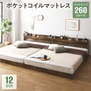 ベッド 低床 連結 ロータイプ すのこ 木製 LED照明付き 宮付き 棚付き コンセント付き シンプル モダン ヴィンテージブラウン ワイドキング260(SD+D) ポケットコイルマットレス付き【送料無料】 (代引不可)(3)