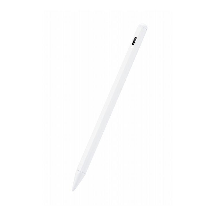 【商品名】タッチペン スタイラスペン 充電式 USB Type-C 充電 誤作動防止 磁気吸着 樹脂ペン先 D型 ペン先交換可(ペン先2個付属) ホワイト【特長】滑りがよくスムーズに書ける、iPad専用充電式タッチペンです。約1.2mmのペ...