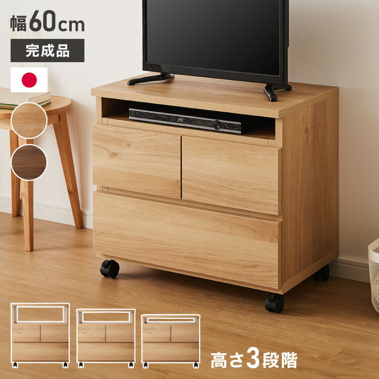 昇降式 テレビワゴン 幅60cm 55cm~67cmの昇降2段スライドレール キャスター付き 完成品【送料無料】