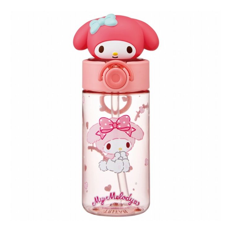 サンリオ マイメロディ マスコット付き ストロー ボトル 水筒 470ml 手提げ リング...