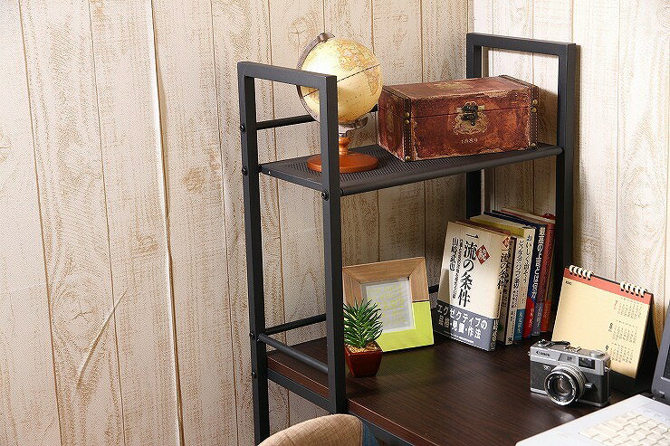 ラック付きデスク W1205×D490×H1215mm スチール MDF(PVC) おしゃれ 机 ダークブラウン(代引不可)【送料無料】 [2]