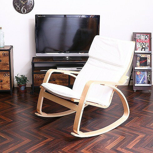 リラックスチェアー スリム ロッキングタイプ W670×D960×H900mm 480mm 綿35 ポリエステル65 樺材 おしゃれ アイボリー(代引不可)【送料無料】