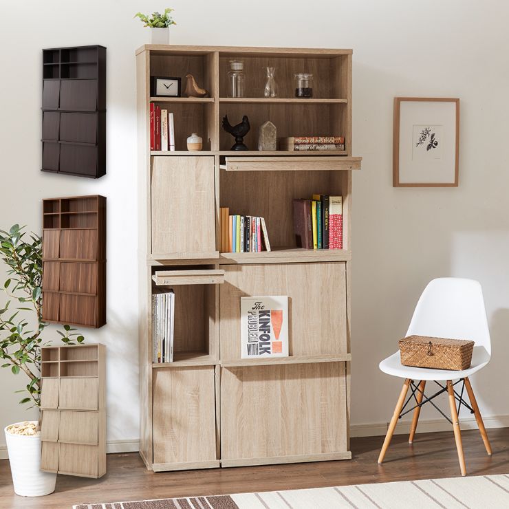 ディスプレイラック スリム 2個組 キャビネット 書棚 絵本棚 大容量 リビング 収納 本棚 木製  ...