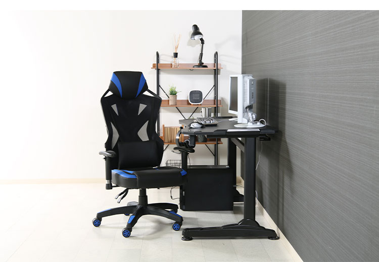 メッシュゲーミングチェア レイズ ブルー 昇降式 回転式 リクライニング 椅子 イス アームレスト かっこいい おしゃれ リモートワーク 在宅勤務 在宅ワーク(代引不可)【送料無料】 [2]