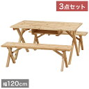 バーベキューテーブル 幅120cm ベンチセット 3点セット コンロスペース付き ナチュラル 天然木 杉 アウトドア レジャーテーブル パラホール付き ガーデン...