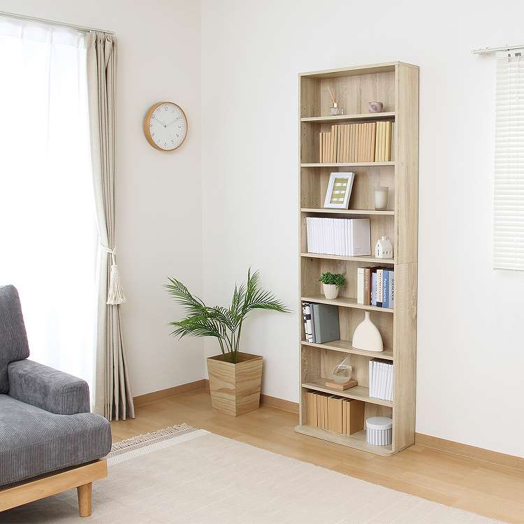 大容量スリム書棚 60幅 オーク オークWH 本棚 書棚(代引不可)【送料無料】