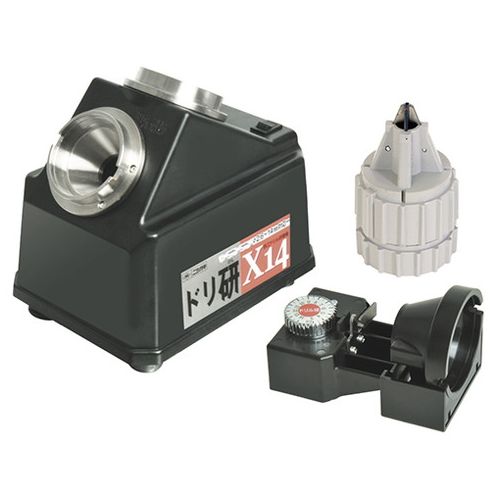 【用途】鉄工ドリル研磨機。【機能・特徴】Xシンニング研磨が簡単にできます。研磨設定が簡単です。研磨精度が向上し、センターポンチ不要でドリルの食付きがよく正確な穴があきます。2〜3分で研磨完了します。【仕様】●刃先研磨角度：118度。●逃角度：10度。●シンニング形状：X(エックス)形。●研磨可能サイズ：ストレート軸2.6mm〜14mm・六角軸7.1mm〜13mm。●モーター定格電圧：AC100V。●定格消費電流：1.67A。●定格消費電力：148W。●無負荷回転数：18700min。【材質】●本体：ABS樹脂・SS400。●チャック：ABS樹脂。●刃先設定器：ABS樹脂。【商品サイズ】幅210×高さ190×奥行160mm　重量3640g【注意事項ほか】●超硬ドリル・コンクリートドリルは研磨できません。【送料について】北海道、沖縄、離島は送料を頂きます。