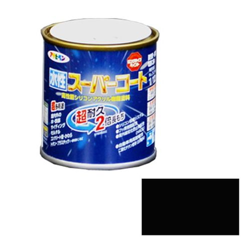 【用途】金属、スレート、コンクリート、サイディング、木部、しっくい、発泡スチロール等への塗装。【機能・特徴】特殊フッ素樹脂、シリコン架橋システム及び紫外線劣化防止剤の相乗効果で、汚れにくく、耐久性が格段に優れた高性能塗料です。酸性雨や酸性雪、排気ガス、塩害につよい塗料です。いやな臭いのしない無臭タイプで、1回塗りで仕上がります(銀黒色は2回塗り)。サビドメ剤、カビドメ剤を配合していますので、サビやカビの発生を防ぎます。厚塗りしてもタレにくく、大変塗りやすい塗料です。【仕様】●内容量：1/12L。●色：ツヤ消し黒。●標準塗り面積(1回塗り)：0.5〜0.8m2。●乾燥時間：夏期30分〜1時間・冬期2〜3時間。●水性・多用途。●一般名：フッ素樹脂配合水性シリコンアクリル樹脂塗料。【送料について】北海道、沖縄、離島は送料を頂きます。