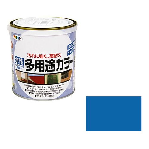 【用途】屋内外の木部、鉄部、コンクリート等への塗装。【機能・特徴】強力防カビ剤を配合していますので、長時間カビの発生を防ぎます。サビドメ剤を配合していますので、サビの発生を防ぎます。嫌な臭いのしない無臭タイプで1回塗りで仕上がります。厚塗りしてもタレにくく、大変塗りやすい塗料です。【仕様】●色：空色。●容量：0.7L。●乾燥時間：夏季30〜1時間・冬季2〜3時間。●塗装回数：1回塗り(標準)。●標準塗り面積：5.0〜6.6m2(畳3.0〜4.0枚分)。●GHS表示：危険・遺伝性疾患のおそれ・水生生物に非常に強い毒性。【材質】●成分(1)：合成樹脂(シリコンアクリル)・顔料。●成分(2)防カビ剤・サビドメ剤・水。【商品サイズ】幅115×高さ120×奥行115mm　重量1100g【注意事項ほか】●表示の用途以外には使用しないで下さい。体調が悪い時、アレルギー・化学物質に敏感な人は使用しないで下さい。目に入ったり皮膚に付着しないよう注意して取扱って下さい。付着したまま放置するとこすことがあります。必ず保護手袋を着用して下さい。また、誤飲しないよう注意して下さい。塗装中・乾燥中ともに換気をよくし、その後も塗料の臭いがなくなるまでは、ときどき換気をして下さい。塗料がついても支障がない服装で作業して下さい。塗装は雨の降りそうな日や湿度の高い日は避け、天気のよい日に塗って下さい。塗るときおよび塗った塗料が乾くまでの間も、5度以下にならないような時間に塗って下さい。濃い色の上や、凹凸の大きな面に塗る場合や、うすめすぎたり、うすく塗りすぎると、1回塗りでは仕上がらないことがあります。落下させると中身が漏れることがありますので取扱いに注意して下さい。●特殊なサイディング、カラーベスト、コーキング材・シーリング材の中にはハジキが生じたり密着しないものがあります。目立たない部分で試し塗りをして、密着することを確認してから塗ってください。コンクリート・モルタル・しっくいなどのアルカリ素材の上に塗ると、一時的に臭いが強くなることがあります。塗り重ねるときは、夏季2時間以上、冬季6時間以上乾かしてから塗って下さい。ペイントスプレーヤーを使用する場合は、空打ち状態にならないように注意して下さい。スレート瓦の重なり部が塗料で詰まった場合は、皮スキやカッターナイフなどで塗膜を縁切りして下さい。塗り面積・乾燥時間は、色・素材・塗り方・気象条件などにより多少異なります。高温になると塗膜がやわらかくなる傾向があります。また塗膜と塗膜・軟質塩化ビニール・レザー等が強い力で重なりあうと、くっつくことがあります。●サンドペーパーで表面を荒らしてから塗って下さい。鉄部に直接塗る場合は、充分にサビを落とし、サビドメ塗料を下塗りして下さい。旧塗膜を触って粉が手につく場合や、木質系および無機セメント系のサイディングに塗るときは、必ずアサヒペン油性シーラー、またはアサヒペン強浸透性水性シーラーを下塗りして下さい。新しいコンクリートやモルタル面に塗る場合は、施工後1ヶ月以上経ってから行い、必ずアサヒペン油性シーラー、またはアサヒペン強浸透性水性シーラーを下塗りして下さい。ただし劣化の激しい箇所はアサヒペン油性シーラーを下塗りして下さい。トタン屋根に塗る場合は、サビやハガレかかった旧塗膜を落とし、トタンの素地が出ているところは本品をひろい塗りし、乾燥後全体を本品で塗って下さい。(サビドメ塗料は下塗りしないで下さい)。【送料について】北海道、沖縄、離島は送料を頂きます。