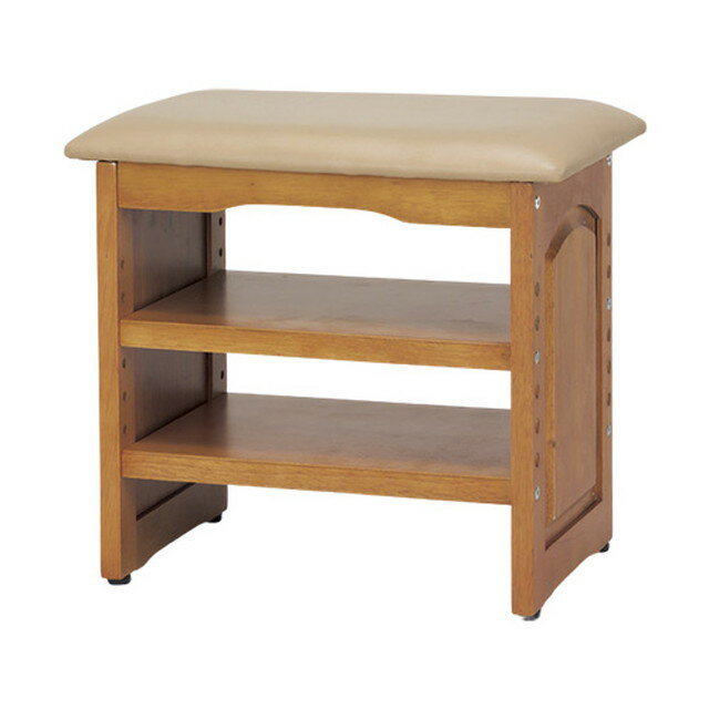 玄関ベンチ 腰掛け 椅子 スツール 木製 棚 2段 下駄箱 シューズラック 幅45cm ガタつき防止 アジャスタ..