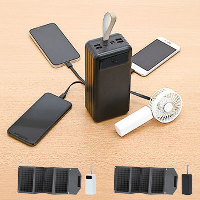 バッテリー&ソーラーパネルセット 大容量 発電機 軽量 小型 コンパクト LEDライト付き ソーラー発電 太陽光 防災 災害 車中泊 避難所 アウトドア(代引不可)【送料無料】