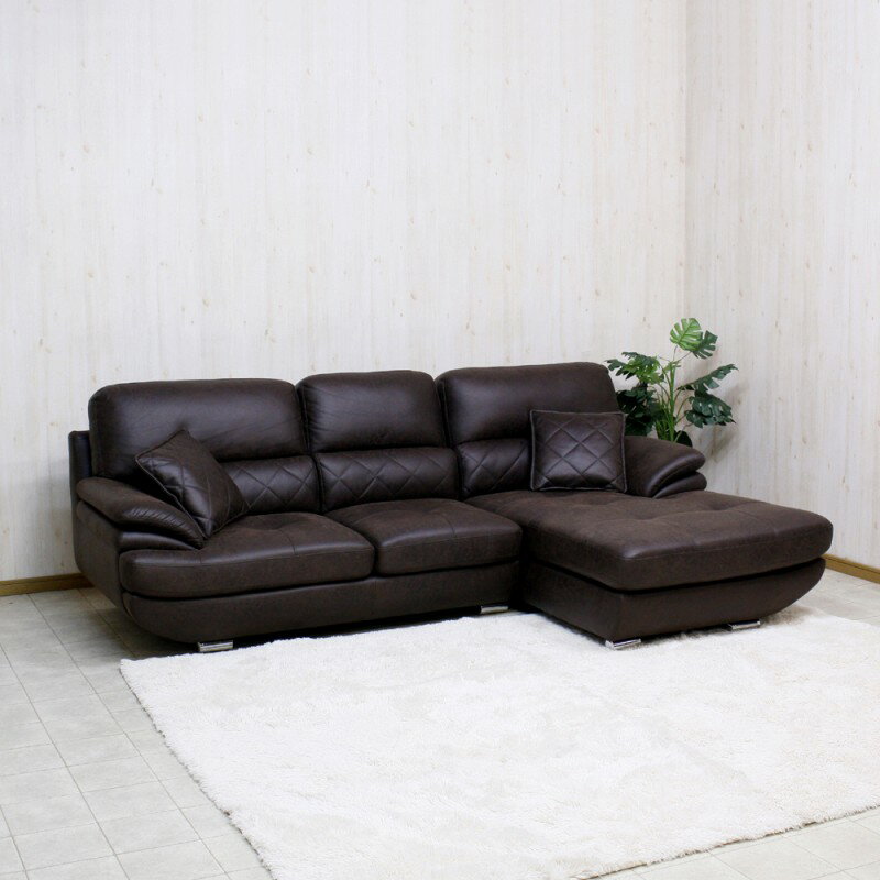 カウチソファー ソファー ソファ 三人掛け クッション二個付き フェイクレザー ダークブラウン ライトブラウン 合皮(代引不可)【送料無料】 [2]