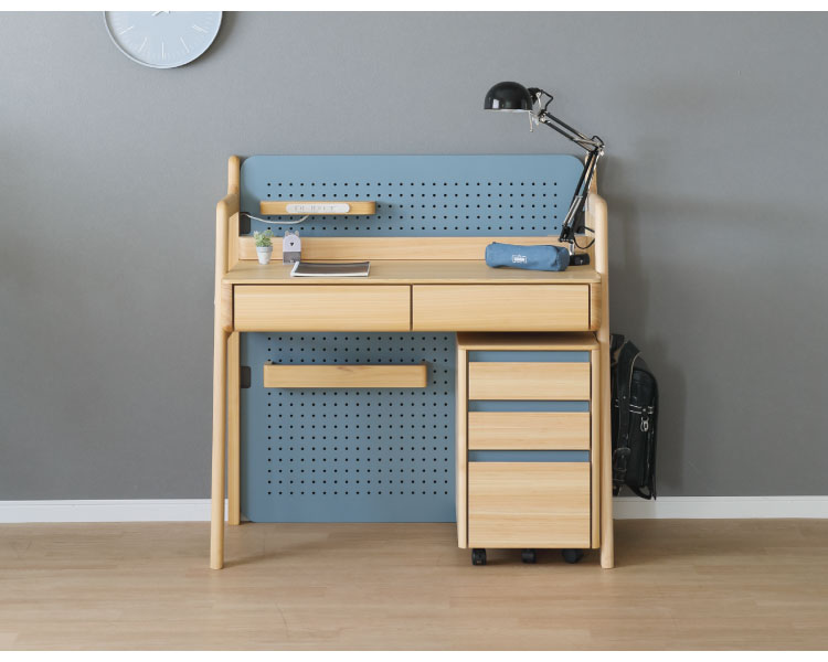 デスク 幅100×奥行55cm 木製 ヒノキ材 学習デスク 勉強机 コンパクト リビング 子供部屋 引き出し付き 子供 子ども キッズ おしゃれ 男の子 女の子 小学生 中学生(代引不可)【送料無料】 [2]