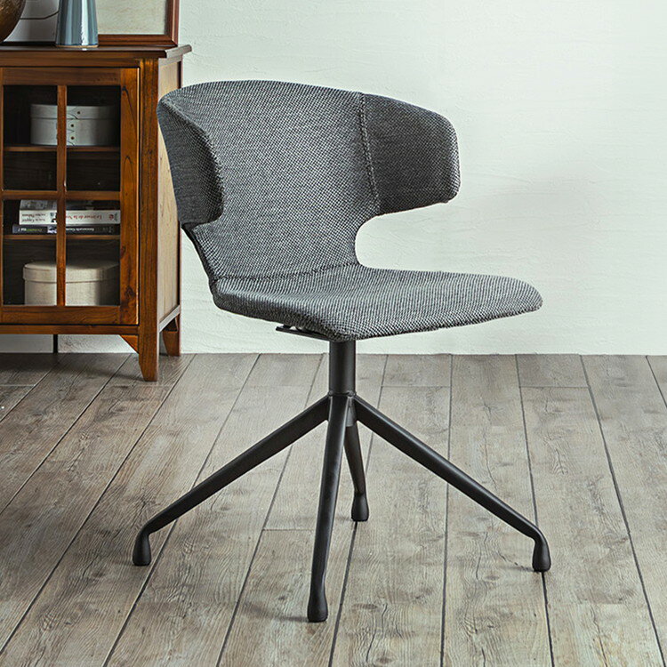 ラウンドチェア ダイニングチェア 肘掛け付き 回転式 ファブリック 座面高44cm オフィスチェア リビング ダイニング デスク リモートワーク(代引不可)【送料無料】