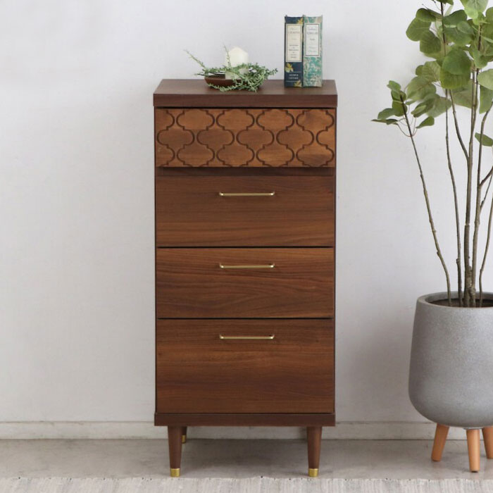 日本製 モロッカン柄 チェスト 幅44 レトロ調 脚付き リビングチェスト 棚 引出し 引き出し収納 かわいい 可愛い ゼリージュ おしゃれ(代引不可)【送料無料】
