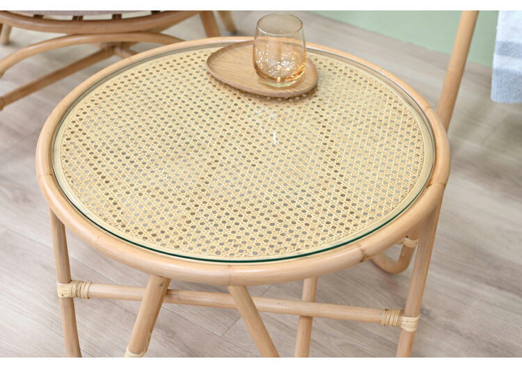 ラタンテーブル 円形 直径50cm 木製 ガラス おしゃれ センターテーブル ローテーブル 韓国 インテリア 北欧 シンプル リビング ダイニング ラウンドテーブル 丸型 ナチュラル(代引不可)【送料無料】 [2]