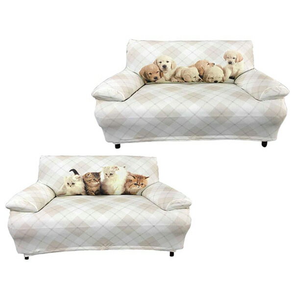 ソファーカバー 2人掛け プリントソファーカバー キャット 犬 デジタルプリント 伸縮 ストレッチ フィット おしゃれ 柄物(代引不可)【送料無料】
