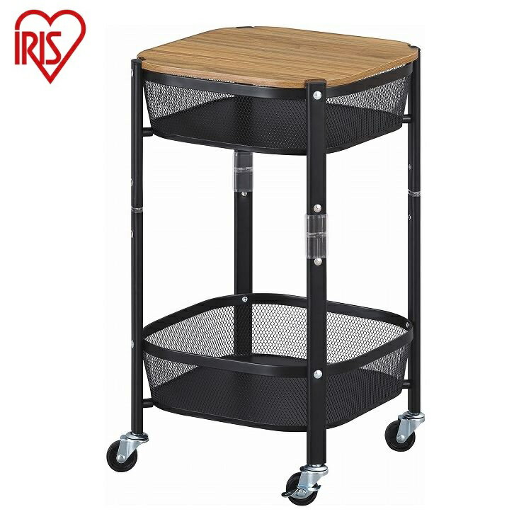 アイリスオーヤマ 簡単組立 マルチワゴン 角型2段 MUW-S2 ブラック 折りたたみ 収納式 コンパクト キッ..