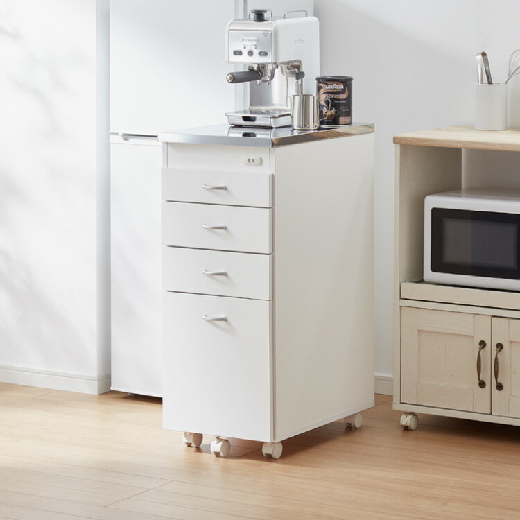 日本製 ステンレス天板 キッチン収納 幅35cm キャスター付き 引き出し4段 スリムチェスト シンク横ラック コンセント付き キャスター付き 隙間収納 スリムラック キッチンストッカー 省スペース【送料無料】