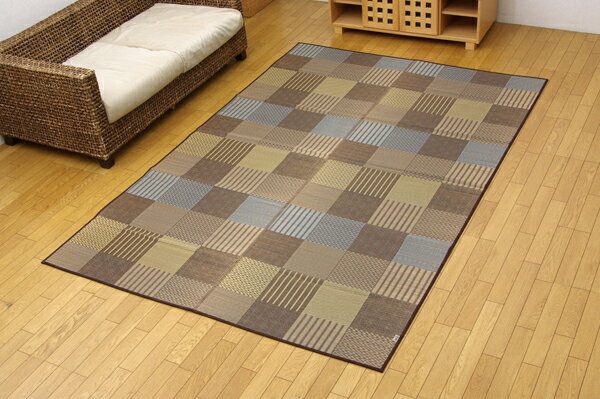Wool - 純国産 い草花ござ 『DX京刺子』 ブラウン 江戸間3畳（約174×261cm）（裏:不織布）(代引き不可)【送料無料】