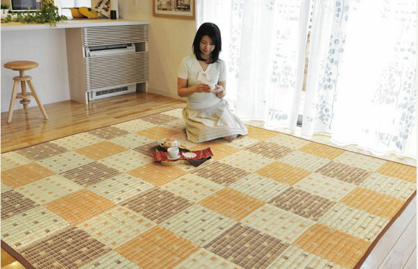 純国産 防音 ボリューム い草ラグ 『STクレスタ』 ブラウン 約191×191cm（裏:ソフトテック15mm）(代引..