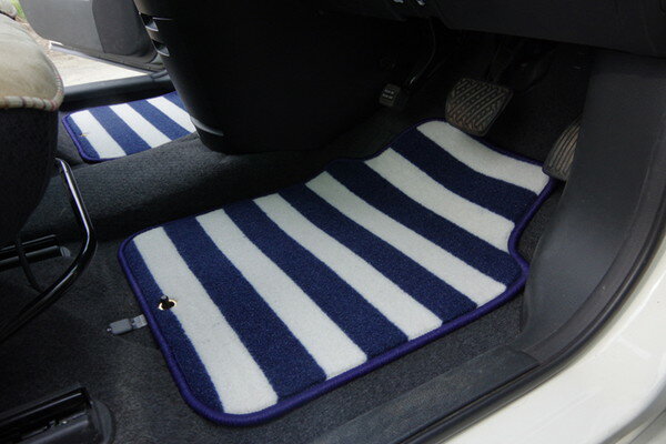フロアマット カーマット 運転席 助手席 ベーシック ボーダー ロカ フロントマット ネイビー 約45×60cm..