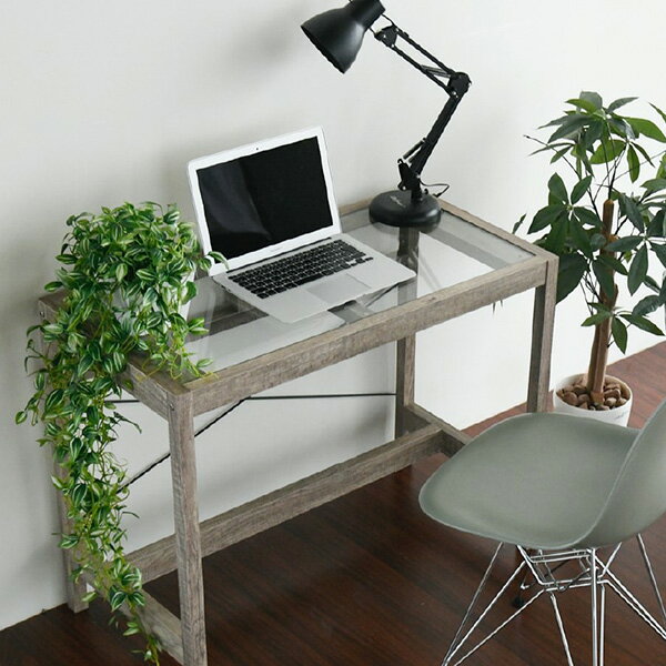 グリーンインテリア デスク 幅90 ガラス 古材 古木 インテリア 奥行45 観葉植物 シャビー 棚 ラック お..
