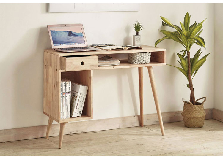 片袖デスク 幅100cm 天然木 収納付き オープン収納 スリム コンパクト ナチュラル 木製 木目 学習机 勉強机 書斎 シンプル NATURAL SIGNATURE(代引不可)【送料無料】 [3]