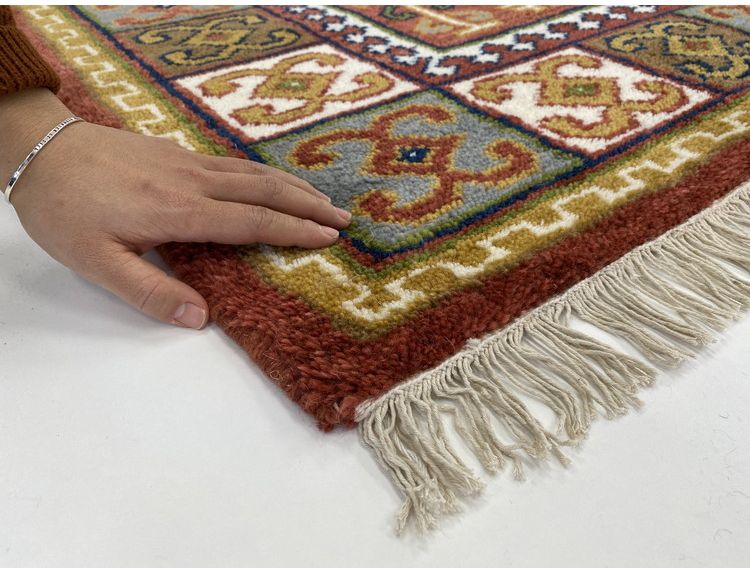 ラグ 90×130cm フラッグ トライバル 部族絨毯風 ウール コットン 天然素材 オールシーズン シンプル おしゃれ 北欧 絨毯 カーペット マット リビングマット 新生活 一人暮らし(代引不可)【送料無料】