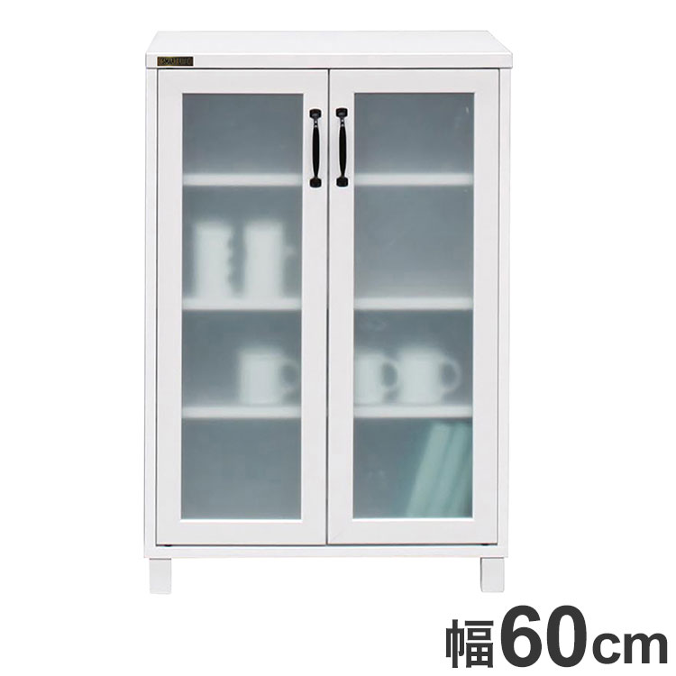 ■商品サイズ幅60×奥行40×高さ89cm■素材プリント化粧合板■重量22kg■生産国ベトナム■特徴・黒い取っ手の可愛らしいシリーズ。・擦りガラス調のフィルムガラスを使用。飛散防止仕様。・お客様組立です。（所要時間目安60分）・耐荷重　天板：30kg　可動棚板：20kg　固定棚板：25kg■梱包サイズ幅90×奥行15×高さ64【代引きについて】こちらの商品は、代引きでの出荷は受け付けておりません。【送料について】北海道、沖縄、離島は別途送料を頂きます。