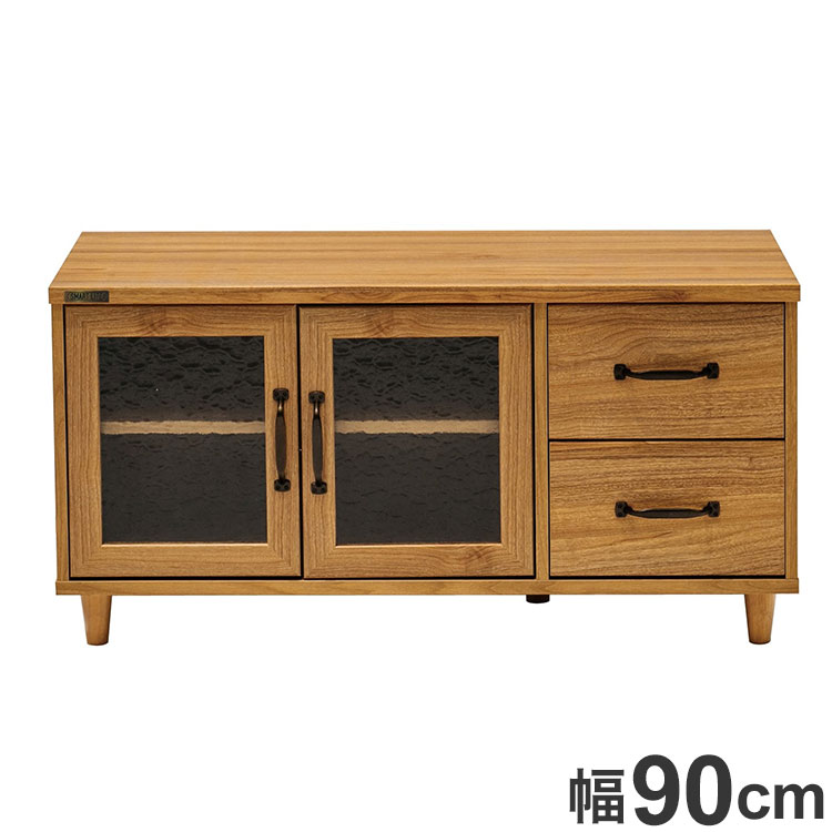 テレビ台 ローボード 幅90cm ガラス調 扉 木目調 カントリー調 おしゃれ 北欧 シンプル TV台 TVボード テレビボード TVラック 新生活 一人暮らし(代引不可)【送料無料】