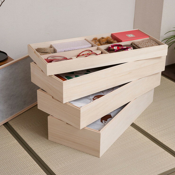 日本製 国産 完成品 キャスター付きスタッキング桐 4段 収納 桐収納 桐 押入れ収納 収納ボックス シンプル 和風 収納箱(代引不可)【送料無料】