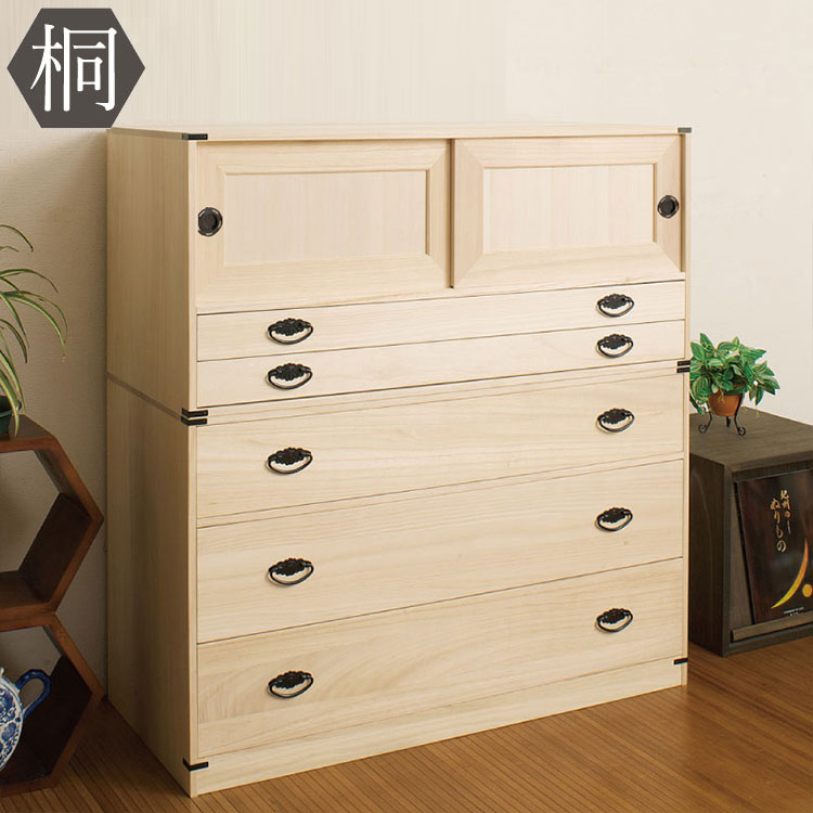 桐タンス引戸2段+深型3段チェスト高さ106 HI-2002 日本製 完成品【送料無料】