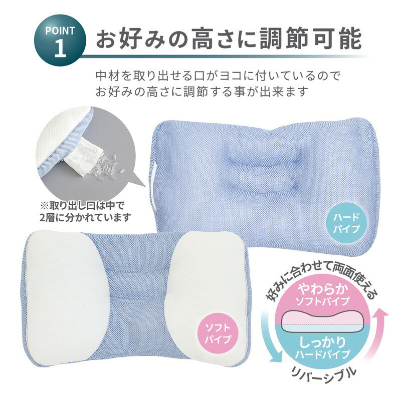 枕 パイプ枕 両面 リバーシブル 2層式 ソフトパイプ ハードパイプ 通気性 高さ調節 35cm×57cm 頭 安定 首 フィット 国産 まくら【送料無料】 3