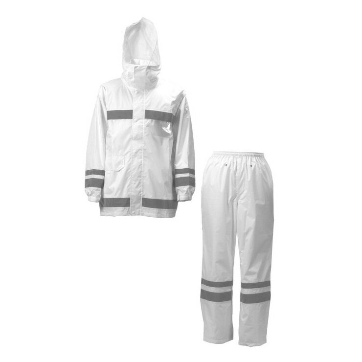 リフレクター付 レインスーツ ホワイト 男女兼用 旅行用品 便利グッズ 雨具 レインジャケット レインス..