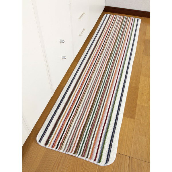 サイズ：約タテ45xヨコ180cm組成：アクリル・ポリエステル・その他　（裏面すべりにくい加工）生産国：日本【配送について】こちらの商品は、代引きでの出荷は受け付けておりません。【送料について】北海道、沖縄、離島は送料を頂きます。色おまかせキッチンマットカラフルストライプ180cm　タテ45xヨコ180サイズ：約タテ45xヨコ180cm組成：アクリル・ポリエステル・その他　（裏面すべりにくい加工）生産国：日本