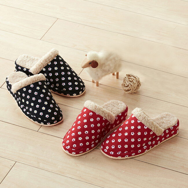 あったかヒールアップスリッパ小花小紋2色組み 適応サイズ:約22~24cm(代引不可)