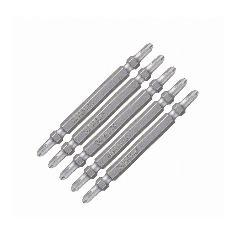 【商品特長】【製品サイズ(mm)】・長さ82・幅7・高さ6.35【生産国】日本【材質】本体：ダイハード鋼【仕様】用途：ビスの締め、緩め作業に入数：5本六角軸径：6.35mm最高硬度：HRC62刃先：+2全長：82mm仕様：刃先はスリムネジにあった先細タイプ仕様：強さとねばりがあるダイハード鋼を使用仕様：ネジを落としにくくするマグネット入り仕様：両頭刃先はスリムネジにあった先細仕様でネジ頭が見やすいです。頭の小さなネジや、沈め打ちに向いてます。強さとねばりがあるダイハード鋼を使用してます。18V、40V対応です。コンパネの沈み打ちや、床施工のミニビス打ちに向いております。【送料について】北海道、沖縄、離島は送料を頂きます。