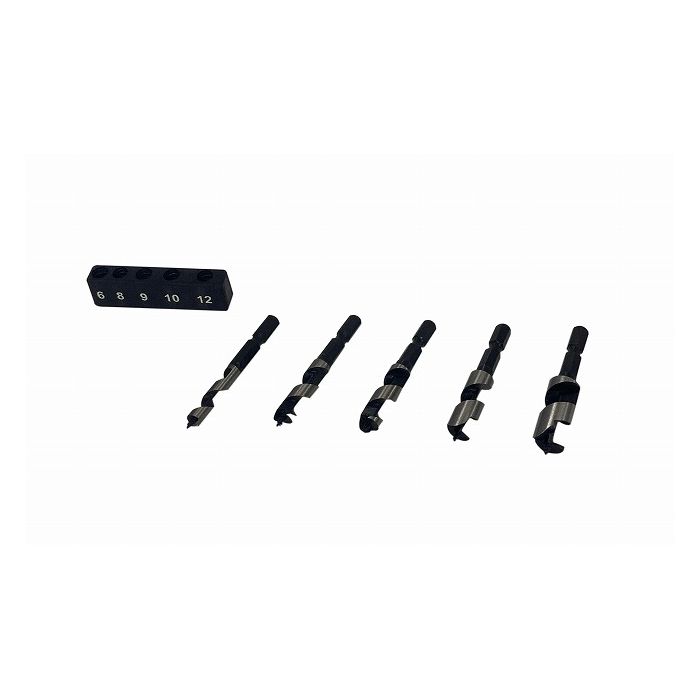 【商品特長】用途：木工の穴あけに入数：5本セット内容：極短ドリルビット6、8、9、10、12mm(各1本)六角軸径：6.35mm全長(約)：65mm仕様：極短で使いやすい仕様：喰い付きやすい螺旋タイプ全長が短いため、使いやすいです。自然に喰い付く螺旋タイプです。【送料について】北海道、沖縄、離島は送料を頂きます。
