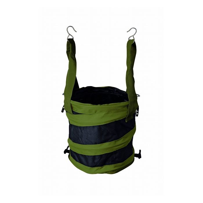 【商品特長】用途：工具入れや作業くず入れに容積(約)：16L直径(約)：27cm収納時の高さ(約)：11cm使用時の高さ(約)：29cm仕様：内面は撥水加工仕様：リングx2、吊り下げフックx2、底板付き型崩れしにくいコンパクトサイズです。内面は撥水加工が施されています。収納重量の目安は5kgです(保証値ではありません)。【送料について】北海道、沖縄、離島は送料を頂きます。