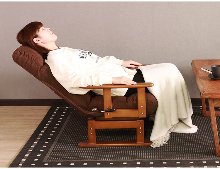 高座椅子 リクライニング 折り畳み 回転式 木肘 7段階 座面高 2段階式さ調整 座いす 天然木 座イス チェア フロアチェア 1人掛け 肘付き ポケットコイル16個入 レバー式 リクライニング(代引不可)【送料無料】 [2]