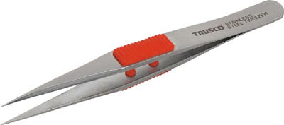 【メーカー型番】TSP-210【JANコード】4989999393606【ブランド】TRUSCO 　【特徴】●ピンセット先端に力が入り、物をしっかりつかむことのできるラバーグリップ付で、指先の滑りも防止します。●長時間使っても疲れにくいピンセットです。●先端が強い、高強度仕様です。●安全保護キャップ付です。【用途】●細かいパーツの組み立てや精密作業に最適。【仕様】●全長(mm):120●幅(mm):10●先端:強力型●質量(g):20【材質／仕上】●ステンレス（SUS410）（熱処理品）【セット内容／付属品】【注意】【原産国】日本【送料について】北海道、沖縄、離島は送料を頂きます。
