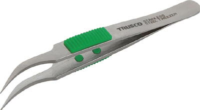 【メーカー型番】TSP-215【JANコード】4989999393637【ブランド】TRUSCO 　【特徴】●ピンセット先端に力が入り、物をしっかりつかむことのできるラバーグリップ付で、指先の滑りも防止します。●長時間使っても疲れにくいピンセットです。●先端が強い、高強度仕様です。●安全保護キャップ付です。【用途】●細かいパーツの組み立てや精密作業に最適。【仕様】●全長(mm):115●幅(mm):10●先端:先細鷲型●質量(g):20【材質／仕上】●ステンレス（SUS410）（熱処理品）【セット内容／付属品】【注意】【原産国】日本【送料について】北海道、沖縄、離島は送料を頂きます。