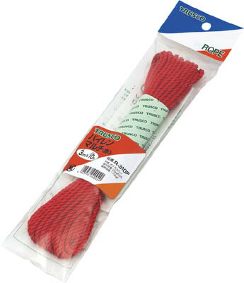 TRUSCO パイレンカラーロープ 3つ打 線径3mmX長さ10m 赤【R-310P R】(ロープ・ひも・ロープ)