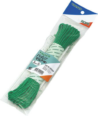 TRUSCO パイレンカラーロープ 3つ打 線径3mmX長さ10m 緑【R-310P GN】(ロープ・ひも・ロープ)