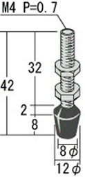 角田 ゴム付ボルト M4X32【RBT-4L】(クランプ・バイス・トグルクランプ)