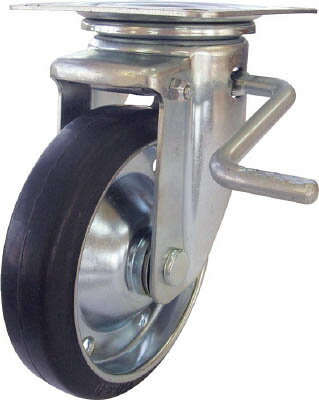 ユーエイ 新型プレスキャスター右S付自在車 130径ゴム車輪【PMS-130WBLB(R)】(キャスター・プレート式ゴム車)