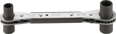 【メーカー型番】PRW-4LK【JANコード】4975180414755【ブランド】TOP【特徴】●本体プレートとソケットはアルミ合金製です。●十分な強度と軽量感を保っています。●各種配管バンド、ラックの取り付けに最適です。●安全ロープ取り付け穴付です。【用途】【仕様】●対辺寸法(mm):10×12・13×14●厚み(mm)T1:45●厚み(mm)T2:48●全長(mm):165.0●質量(g):200【材質／仕上】●クロムバナジウム鋼(Cr-V)【セット内容／付属品】【注意】●必ずボルト・ナットの二面幅に合ったサイズを使用し、斜め掛けや浅掛けはしないで下さい。●ハンマ代わりに叩かないで下さい。●高所作業では、落下防止のひも（TOPSFCシリーズ）との併用をお勧めいたします。●工具の使用目的以外には使用しないで下さい。【原産国】日本【送料について】北海道、沖縄、離島は送料を頂きます。